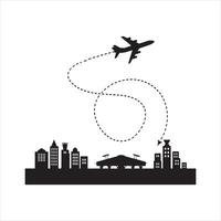 Airplane route.Travel from start point and dotted line tracing silhouette vector
