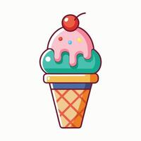 Ice Cream Cone with a Cute and Colorful Cartoon Design vector