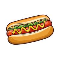 A hot dog with mustard and ketchup in a bun. vector