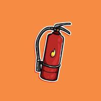 Detailed artistic representation of a traditional red fire extinguisher on a orange background, emphasizing safety, firefighting, and protection aesthetics in a simplistic and modern cartoon style. vector