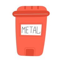 Flat Style Illustration of a Red Metal Recycling Container on a White Background vector