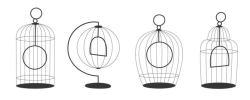 Collection of Modern Minimalist Wire Birdcages with Swings in a Flat Illustration Style on a White Background vector