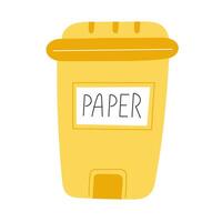 Flat Style Illustration of a Yellow Paper Recycling Container on a White Background vector