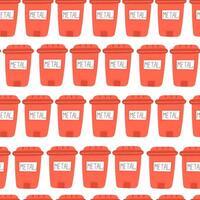 Flat Style Seamless Pattern Featuring Red Metal Waste Containers on a White Background vector