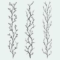 Detailed line art of twigs and thorns. Seamless pattern with tree branches. Line art of decorative floral branches with leaves, thorns, and buds. Illustration of a branch with flowers background. vector