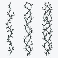 Detailed line art of twigs and thorns. Seamless pattern with tree branches. Botanical Illustration of Vines, Leaves, and Thorny Stems. Set of floral elements. Black and white hand drawn illustration. vector