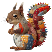 A squirrel adorned with intricate patchwork designs. This whimsical image showcases a squirrel with detailed textures and vibrant colors png