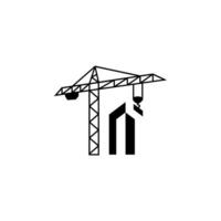 Crane concept in. Building construction logo template illustration. Reconstruction web page. Design element. vector