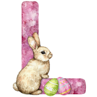 An Easter themed design featuring the letter L with a bunny and decorated eggs png