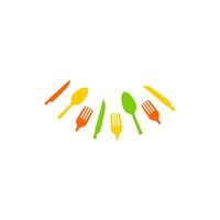 Fork, spoon, knife and plate. Menu symbol, instruments. Restaurant symbol vector