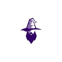 wizard logo with beard and hat, magician icon vector