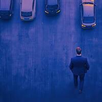 A man walking in a parking lot photo