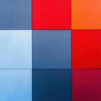 A red, blue, and orange wall photo