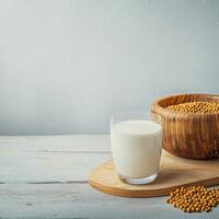 A bowl of soybeans and a glass of milk photo