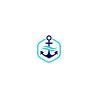 anchor logo with combination of wave template vector