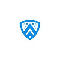 Shield blue logo, letter A symbol, pixel icon vector