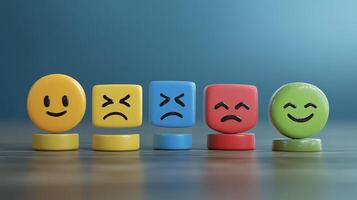 Emotional expressions on colorful tokens indoor setting digital art studio environment close-up view photo