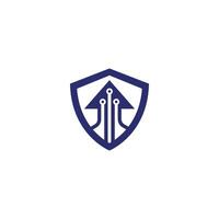 Shield connecting logo, security, defender icon up vector