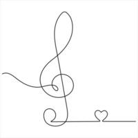 Treble clef music and heart continuous oneline drawing illustration vector