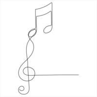 Simple line drawing of a treble clef and a musical note continuous line art vector