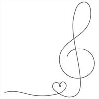 Treble Clef and Heart a minimalist musical expression outline style illustration vector
