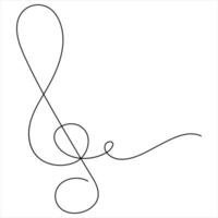 Treble clef music continuous oneline drawing illustration vector