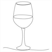 Simple wine glass drawing with one continuous line drawing illustration vector