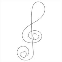 Heart-Shaped Musical Note continuous line drawing illustration vector