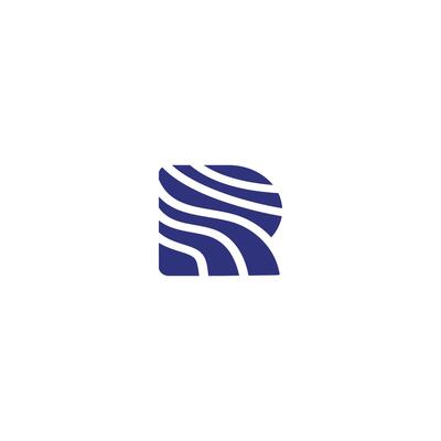 R letter logo, water line wave R, land structure waves
