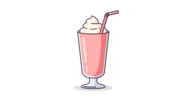 A pink milkshake with whipped cream and a straw png