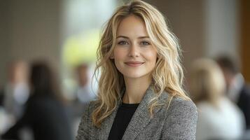 Confident Businesswoman Posing in Modern Office Environment with Professional Attire photo