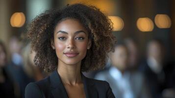 Confident Businesswoman in Professional Environment with Blurred Background photo