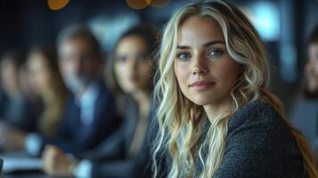 Businesswoman Taking Notes in Meeting with Professional Colleagues in Modern Office Space photo