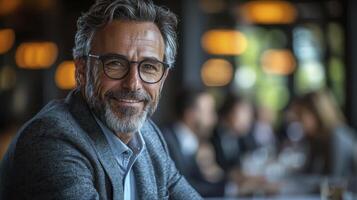 Confident CEO Addressing Team at Modern Workplace with Positive Expression photo
