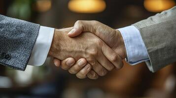 Confident Business Executives Shaking Hands in Professional Collaboration Environment photo