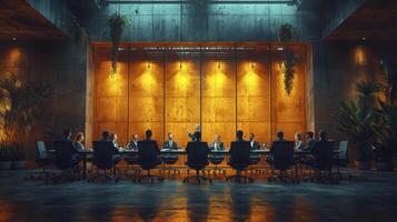 CEO Leading Team Meeting in Modern Conference Room with Dynamic Lighting photo