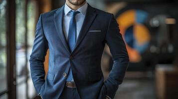 Confident CEO Presenting Ideas in Modern Office Setting with Professional Attire photo