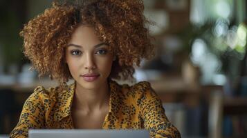 Businesswoman Concentrating on Financial Reports in a Modern Workspace photo