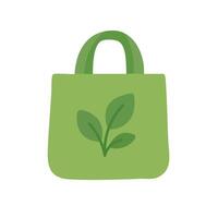 Stylized green shopping bag with leaf print. Eco-friendly and reusable alternative to plastic. vector