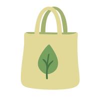 Minimalistic eco bag with green leaf. Sustainable shopping and reusable alternative to plastic. vector