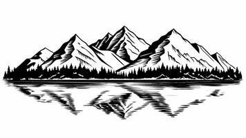 Majestic Mountain Range and Forest Reflections in Tranquil Lake vector