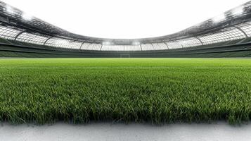 Empty Green Soccer Stadium Under Bright Sky photo