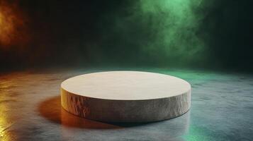 Empty Round Stone Pedestal with Atmospheric Lighting photo