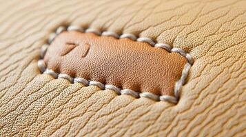 Beige Leather Texture with Detailed Stitching and Patch photo