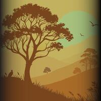 Silhouette of a Tree in a Serene Sunset vector