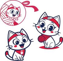 Playful Kitten Characters with Yarn Balls, Adorable Feline Faces in Various Poses vector