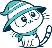 Charming Kitten with Turquoise Hat and Scarf, Playful Feline Face in a Cozy Pose vector