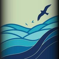 Seagulls Soaring Over Rolling Waves vector