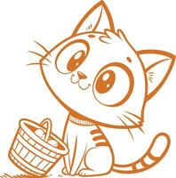 Adorable Kitten with Basket of Eggs, Playful Feline Face in a Curious Pose vector