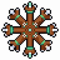 Retro Pixel Art Snowflake with Reindeer Antlers and Festive Patterns vector